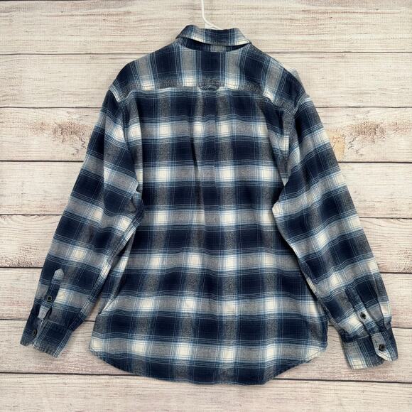 Jachs Button Down Flannel Shirt Mens XL Blue White Long Sleeve 2 Pocket - Picture 2 of 14